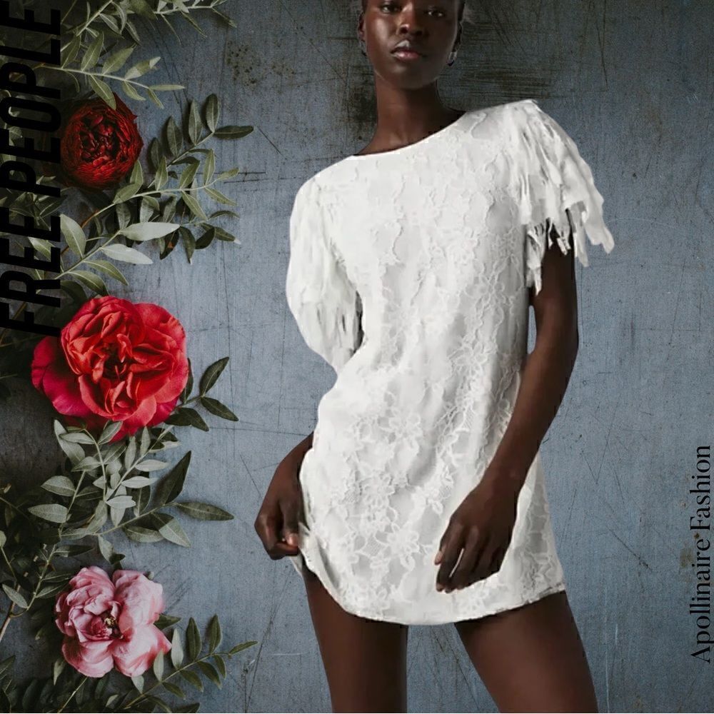 FREE PEOPLE SONGBIRD LACE MINI DRESS IN WHITE FRILL NWT